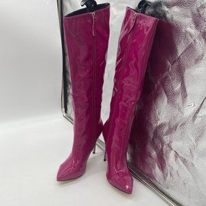 Purple Pointed Toe Stiletto Heel Side Zipper Thigh High Over The Knee Boots